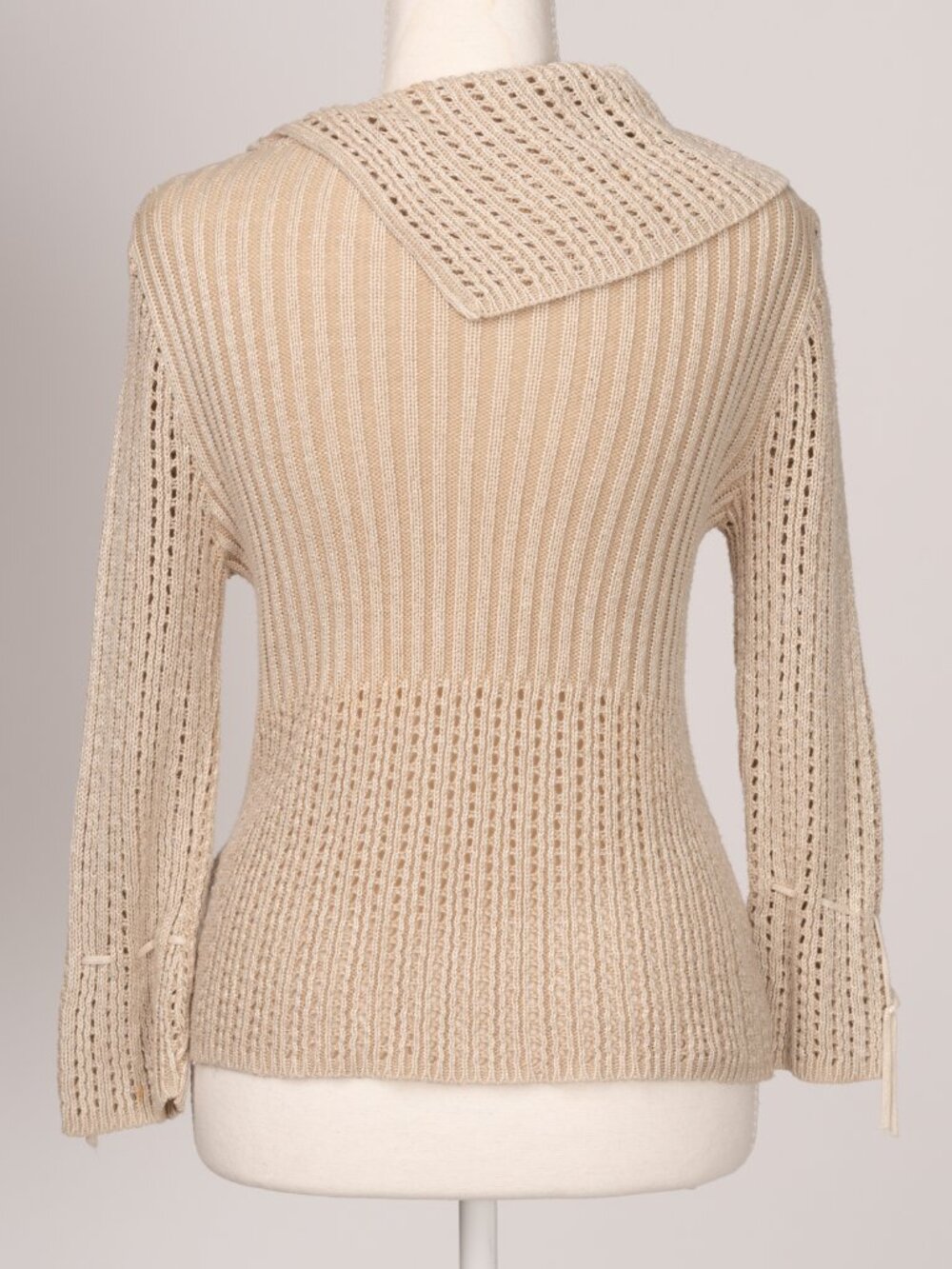 Vintage Y2K Rave Brand Beige Open Knit Cowl Neck Sweater Boho Whimsigoth Medium - Picture 5 of 11